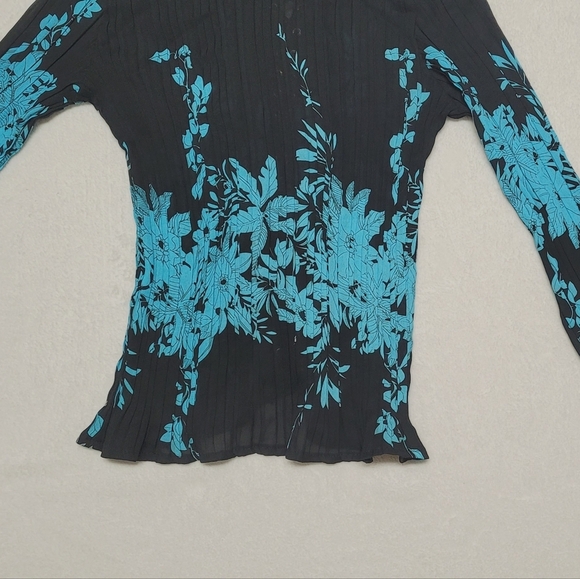 Gothic Vintage Lace-up Corset Black Teal Long Flare Sleeve Plisse Pleated Blouse - Picture 10 of 11